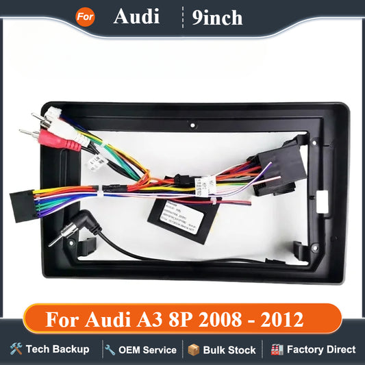 Dashboard Panel Frame for Audi A3 8P 2008 to 2012, Radio Wiring Harness Adapter, CAN Bus Decoder, for 2DIN 9" Android Multimedia