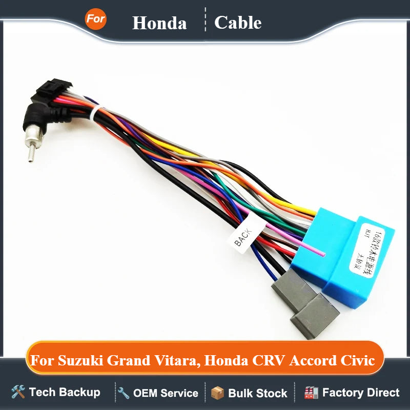 Radio Wiring Harness, 16 Pin to 20Pin Connector Cable Adapter, for Suzuki Grand Vitara, Honda CRV Accord Civic, Acura MDX RDX