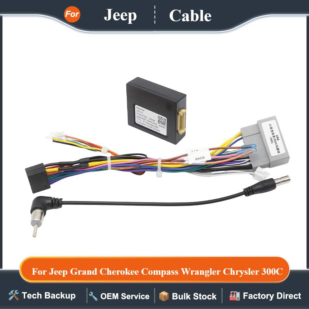16 Pin Plug To 22 Pin Cable CANBus Decoder for Jeep Grand Cherokee Compass Wrangler Chrysler 300C Radio Wiring Harness Adapter
