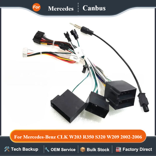 Car 16 Pin Audio Wiring Harness Adapter With Canbus Box For Mercedes-Benz CLK W203 R350 S320 W209 2002-2006 Android 2 Din GPS