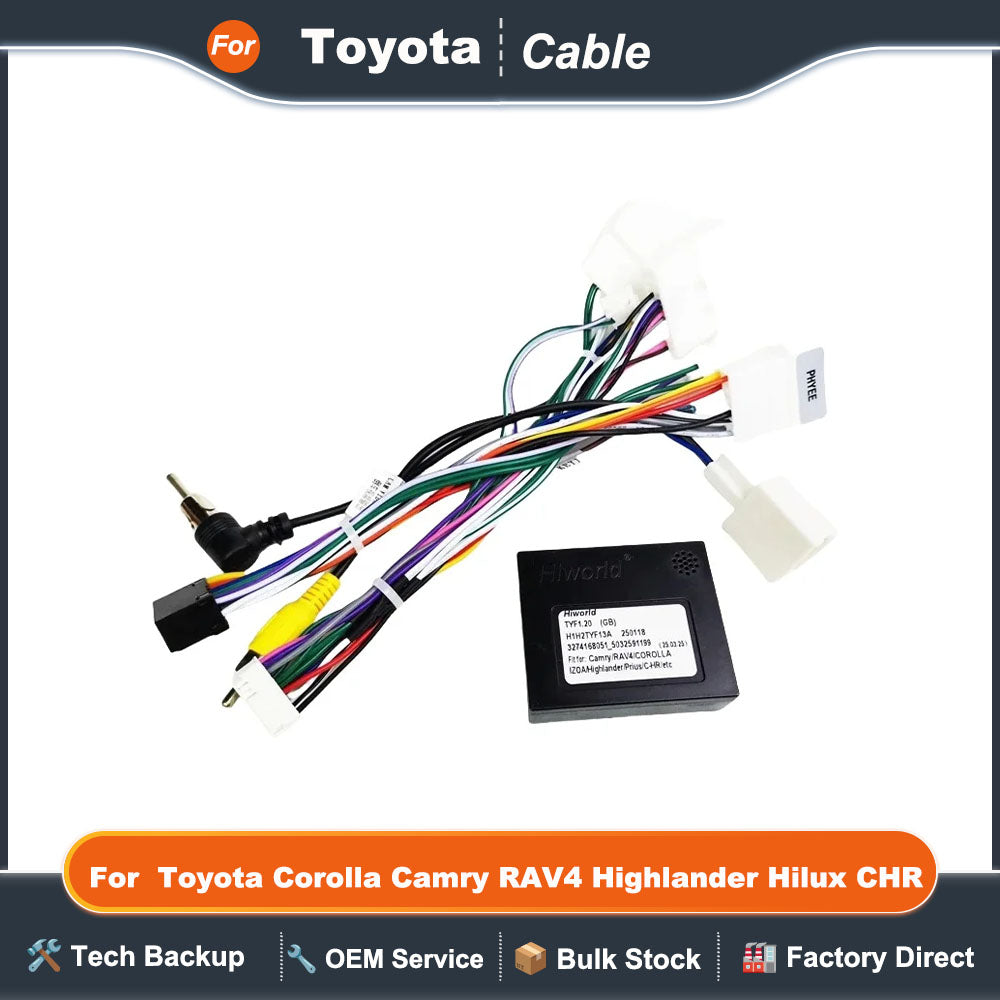 Radio Wiring Harness, CAN Bus Decoder, 16 Pin Android System Cable Adapter, for Toyota Corolla Camry RAV4 Highlander Hilux CHR