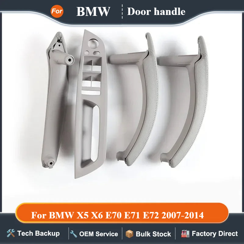 LHD Upgraded Interior Door Handle with Leather Cover Assembly Full Set For BMW X5 X6 E70 E71 E72 2007-2014
