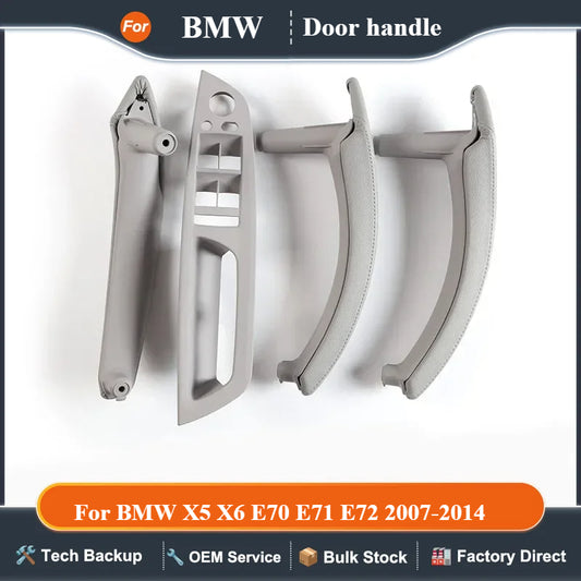 LHD Upgraded Interior Door Handle with Leather Cover Assembly Full Set For BMW X5 X6 E70 E71 E72 2007-2014