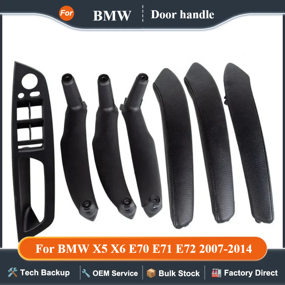 LHD Upgraded Interior Door Handle with Leather Cover Assembly Full Set For BMW X5 X6 E70 E71 E72 2007-2014