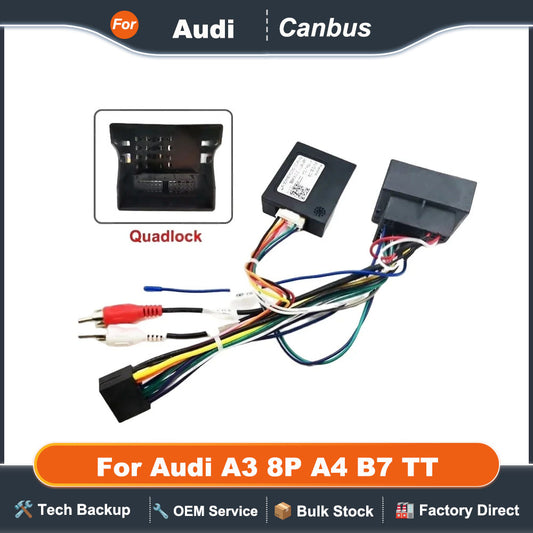 CAN Bus Decoder Quadlock Harness Adapter 16 Pin Plug Quad Lock Connector RCA Car Android Wiring Cable for Audi A3 8P A4 B7 TT