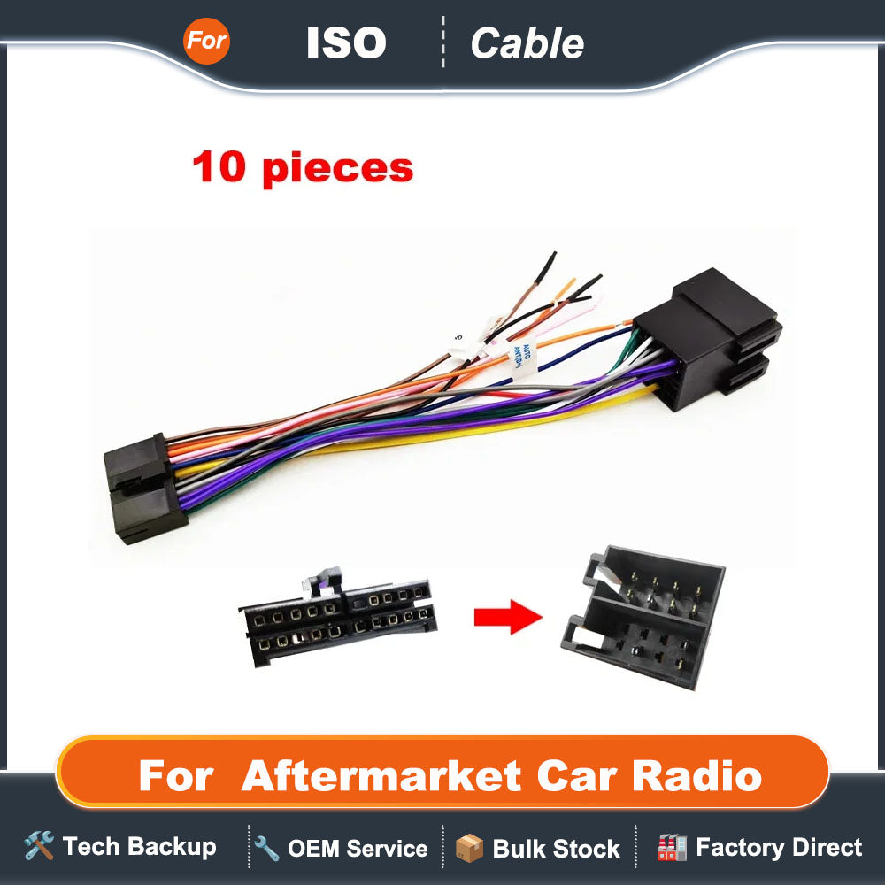 10 Pieces 16 Pin Wiring Harness Adapter ISO Connector 16P Plug Car Electronic Accessories 12V Cable for 2 Din Android Auto Radio