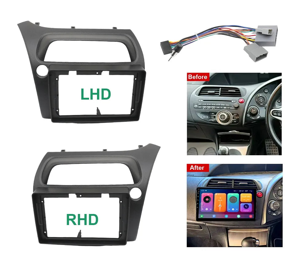9 Inch Android Car Radio Fascias For HONDA Civic Hatchback 2006-2012 Stereo Player Frame 2DIN Head Unit Dash Panel Installation