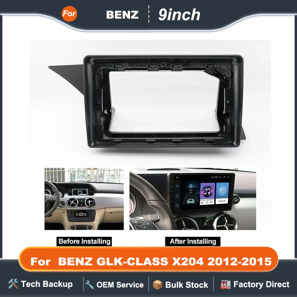 For 2012-2015 BENZ GLK-CLASS (X204) (LHD, 9INCH) Car Radio Fascias Android GPS MP5 Stereo Player 2Din Head Unit Panel Dash Frame