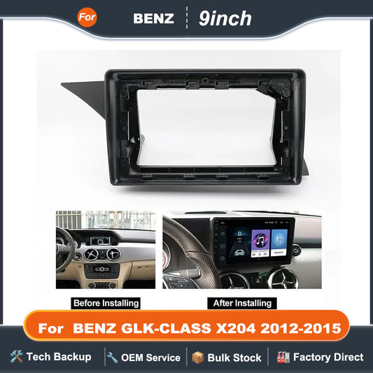 For 2012-2015 BENZ GLK-CLASS (X204) (LHD, 9INCH) Car Radio Fascias Android GPS MP5 Stereo Player 2Din Head Unit Panel Dash Frame