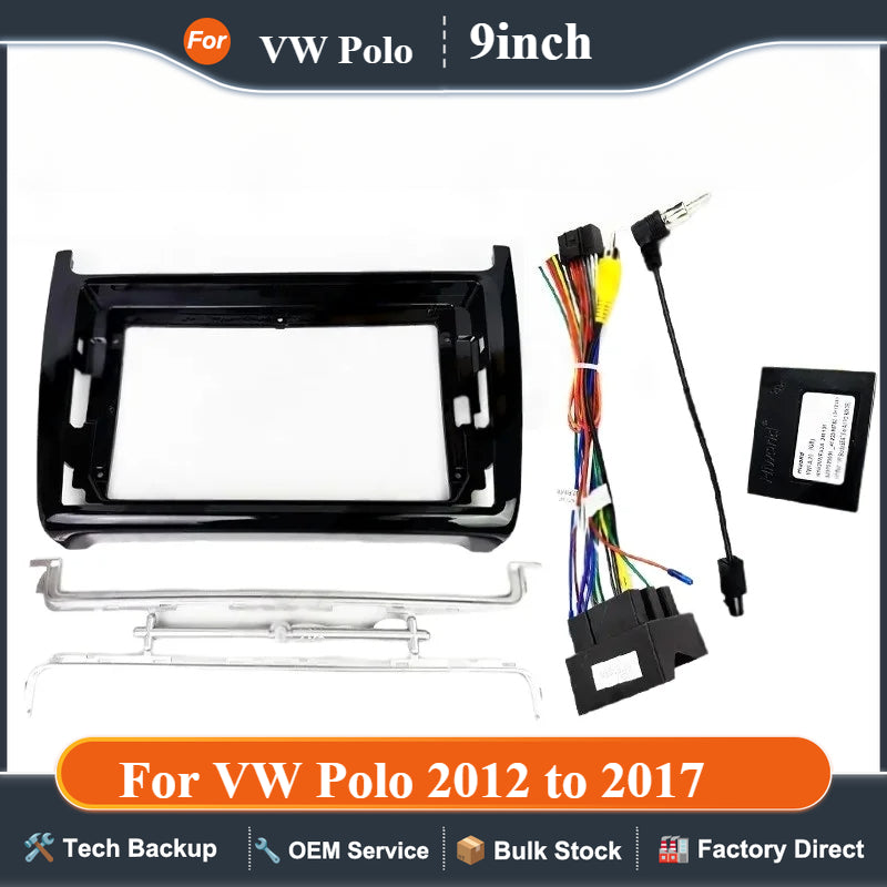 Radio Panel Frame for VW Polo 2012 to 2017, Quadlock Wiring Harness Adapter, CAN Bus Decoder, for 16 Pin 9" Android Multimedia