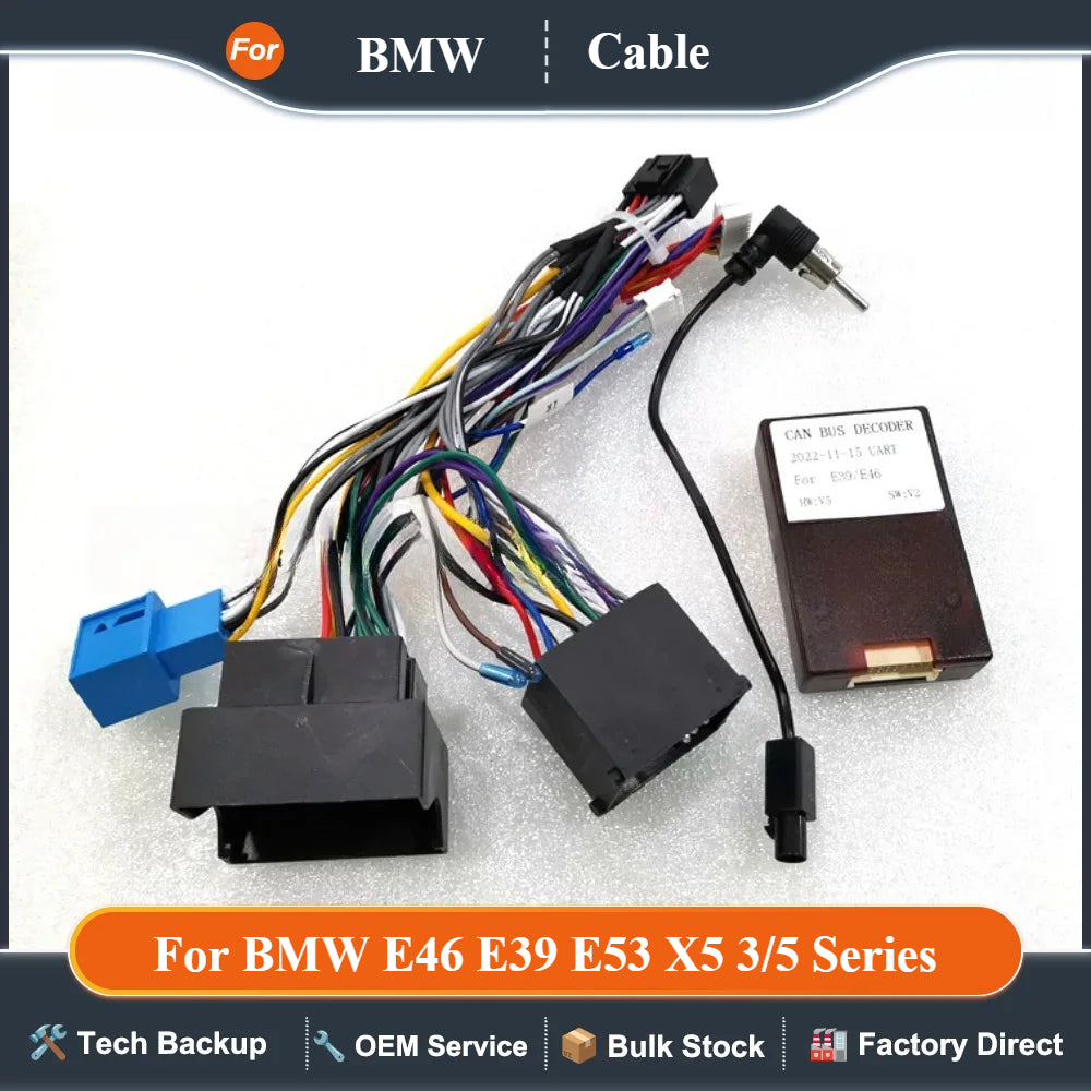 Car 16 Pin Wiring Harness Adapter Decoder For BMW E46 E39 E53 X5 3/5 Series Android Radio Power Cable With Canbus Box