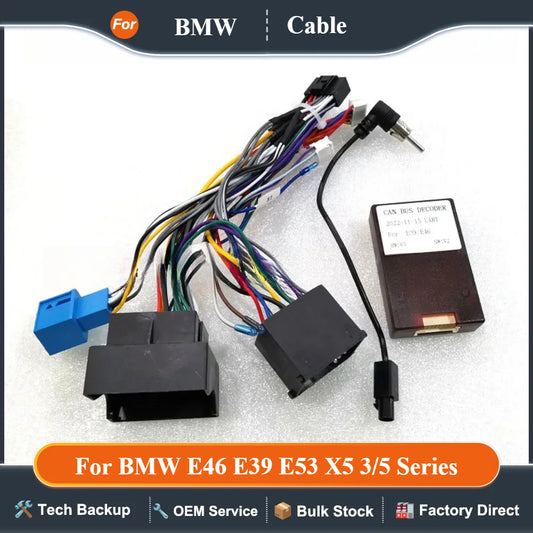 Car 16 Pin Wiring Harness Adapter Decoder For BMW E46 E39 E53 X5 3/5 Series Android Radio Power Cable With Canbus Box