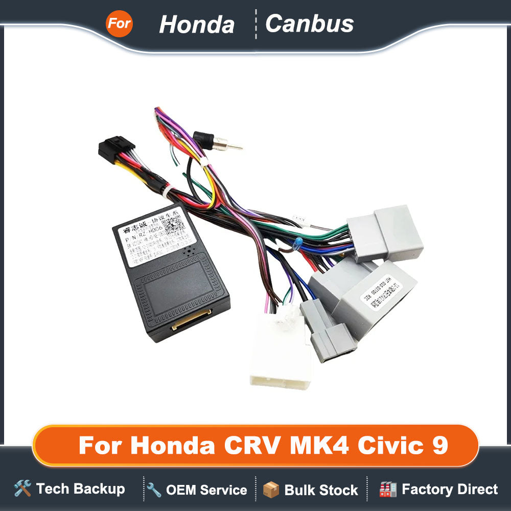 Radio Wiring Harness, CAN Bus Decoder, 16Pin to 24 Pin, Android System Connector Antenna Cable Adapter for Honda CRV MK4 Civic 9
