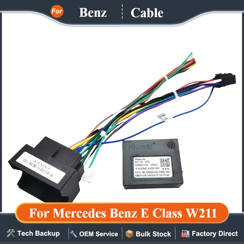 Quadlock Wiring Harness Adapter CAN BUS Decoder 16 Pin Connector Car Android Head Unit Wire Cable for Mercedes Benz E Class W211