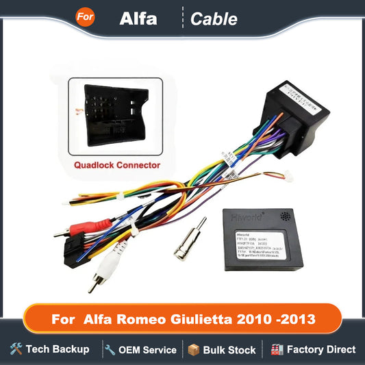 Quadlock Wiring Harness CAN Bus Decoder Audio RCA Plug 16 Pin Android Radio Cable Adapter for Alfa Romeo Giulietta 2010 to 2013