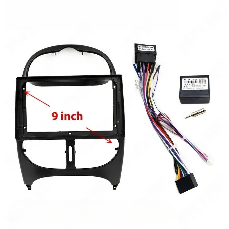 Wiring Harness Adapter with CAN Bus decoder, 2 Din 9 inch Android Radio Panel Frame for Peugeot 206 1998 - 2006, 16 Pin Cable