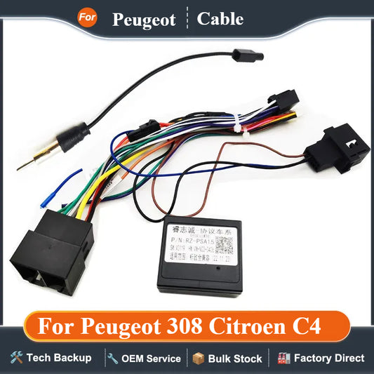 16 Pin to ISO Radio Wiring Harness CAN Bus Decoder Car Android Head Unit Cable Adapter for Peugeot 308 Citroen C4