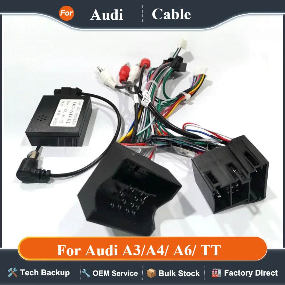 Car Audio Android 16PIN Power Cable Adapter With Canbus Box For Audi A3/A4/ A6/ TT Video Player Power Wiring Harness Radio Wire